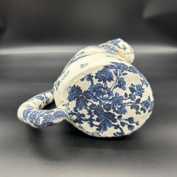 Handmade Stuffed Cat Blue White Floral Fabric Kitty Decorative Retro Flowers - Picture 6 of 8